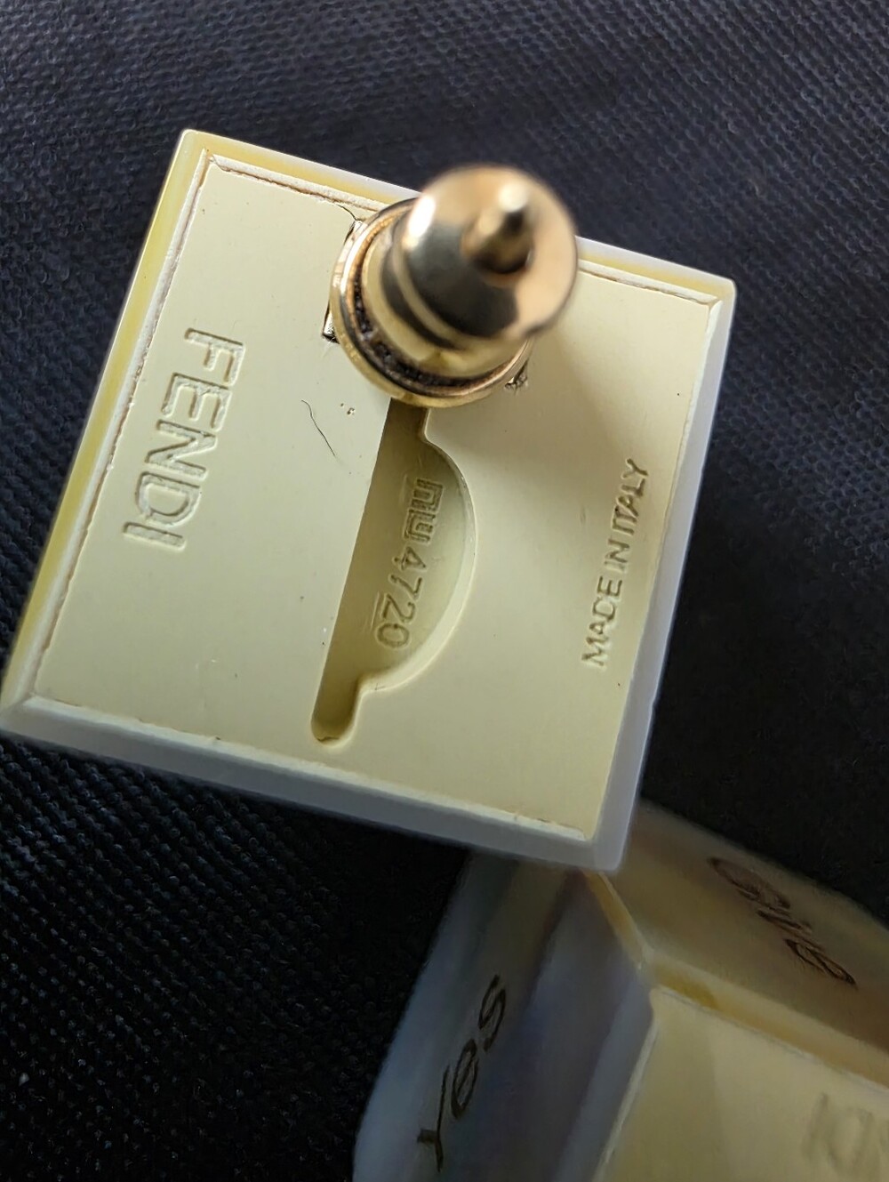 Auth Fendi Mother-of-Pearl 'Logo Cube Stud Earrings - Picture 9 of 9
